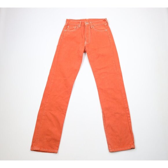 Vtg Y2K Levis 501xx Mens 28x32 Faded Button Fly Original Fit Jeans Orange USA